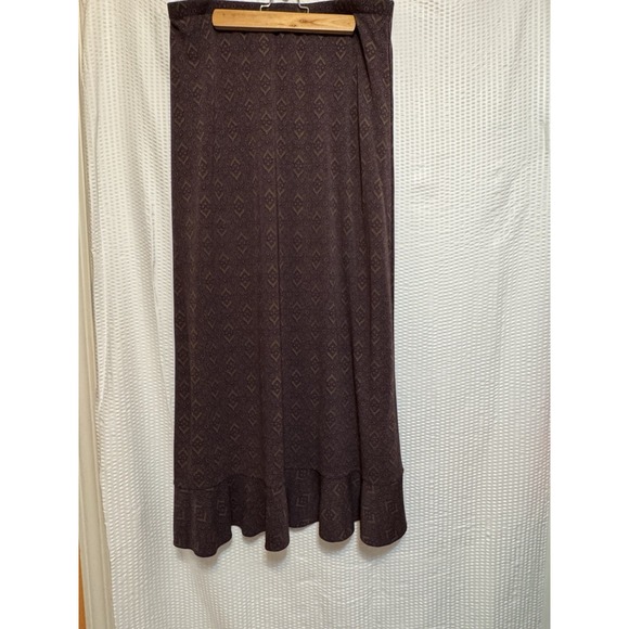 J. Jill Purple Patterned‎ Long Silky Patterned Skirt W/ruffle Hem, Size Large - Picture 1 of 6